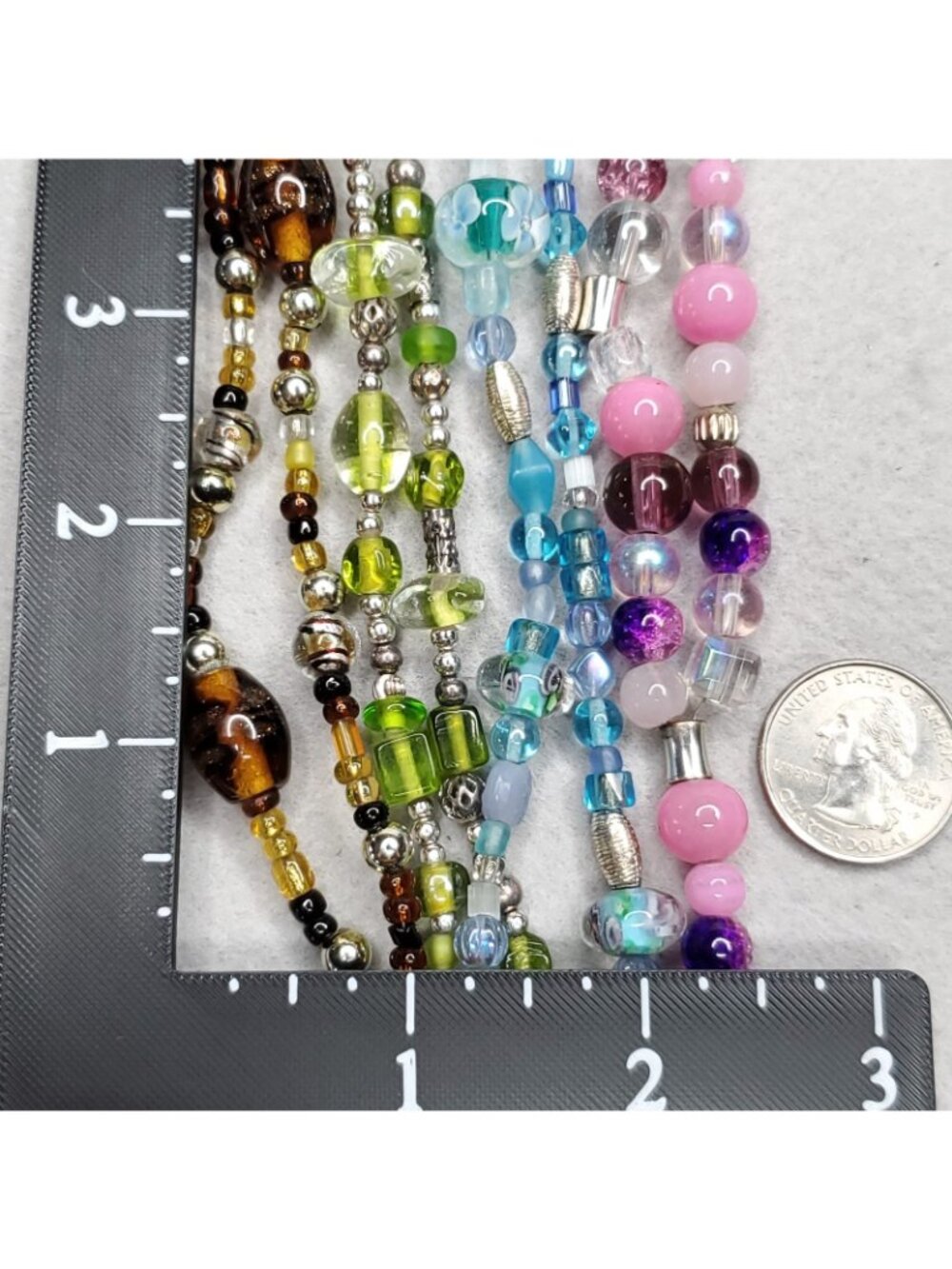 Beaded Lanyard Necklace Badge ID Holder Pink Blue Green Brown Glass Lot Of 4 - Picture 9 of 9